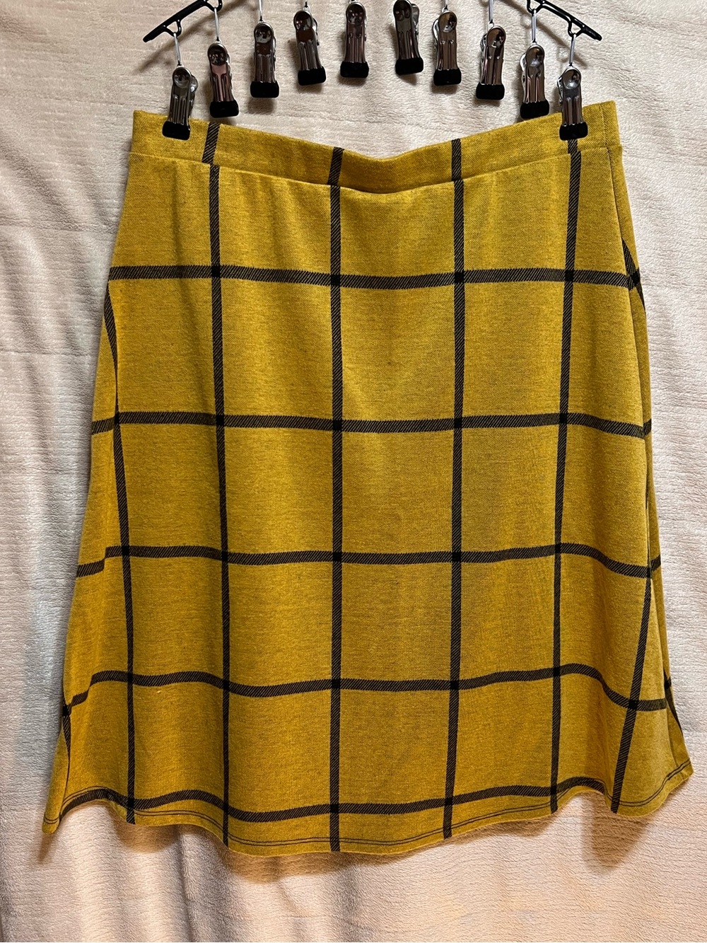Olivia Blu Mustard Windowpane A-Line Skirt XL